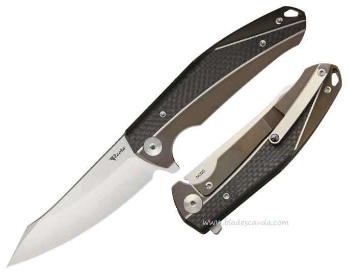 Reate K-1 Flipper Folding Knife, M390, Bronze Titanium/Carbon Fiber